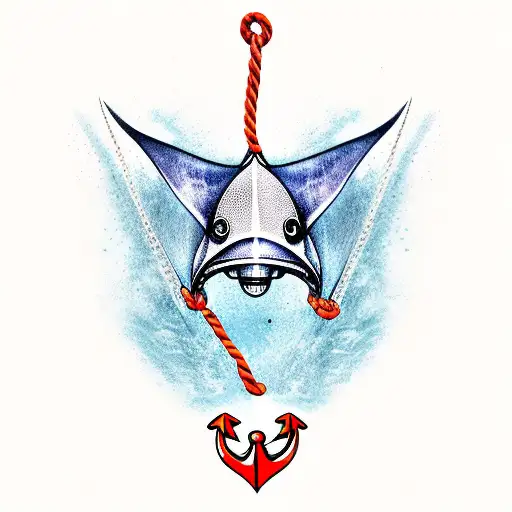 manta ray, rope, anchor, water tattoo design idea