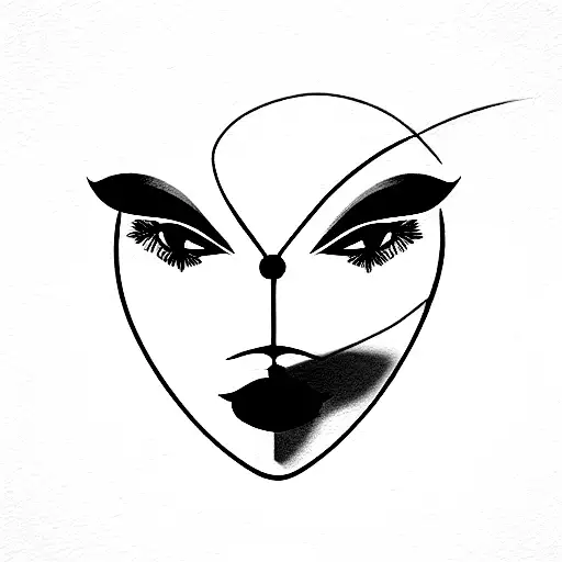 coquelicot ligne fines entrelacé avec masques d'opera minimaliste tattoo design idea