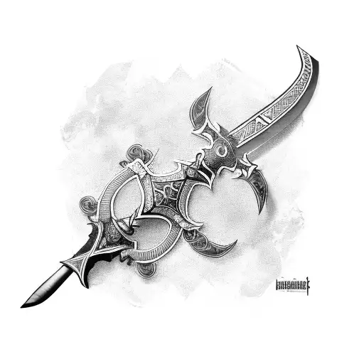 A Persian Shamshir and an Irish Longsword crossed, symbolizing strength and unity tattoo design idea