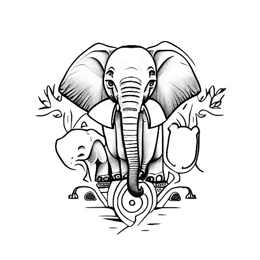 Three elephants in a minimalist style tattoo design idea