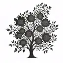 A family tree with the names Lukas, Leonie, Sofia, Marie, Eliana, and Philipp Lincoporated into the branches and leaves tattoo design idea
