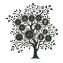 A family tree with the names Lukas, Leonie, Sofia, Marie, Eliana, and Philipp Lincoporated into the branches and leaves tattoo design idea