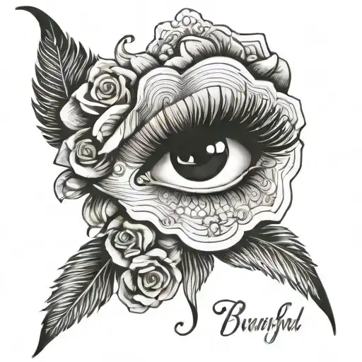 words " beautiful, elegant, dreamy , eyebrows, slap , illusion " tattoo design idea