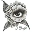 words " beautiful, elegant, dreamy , eyebrows, slap , illusion " tattoo design idea