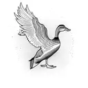 duck taking flight quacking but the quack is like the solar system  tattoo design idea