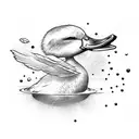 duck taking flight quacking but the quack is like the solar system  tattoo design idea
