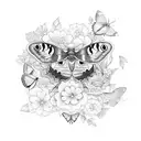 A moth and butterfly hybrid surrounded by flowers in a surreal garden tattoo design idea