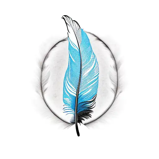 black and white and blue feather  tattoo design idea