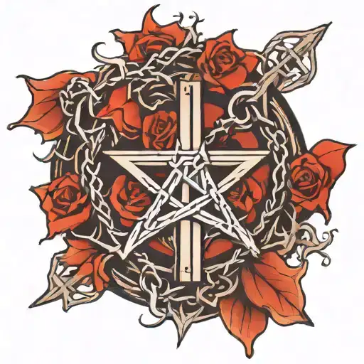 Trinity symbol ,   Crown of thorns ,  Cross , Jesus written in Hebrew tattoo design idea