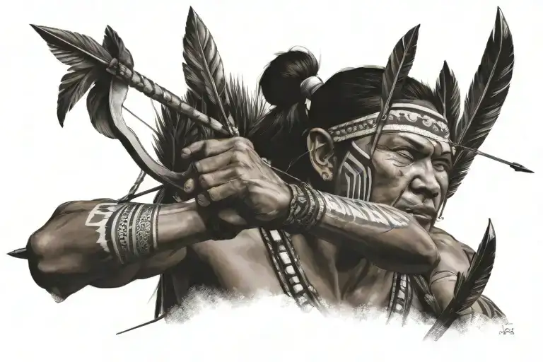 indigenous man shooting bow arrows tattoo design idea