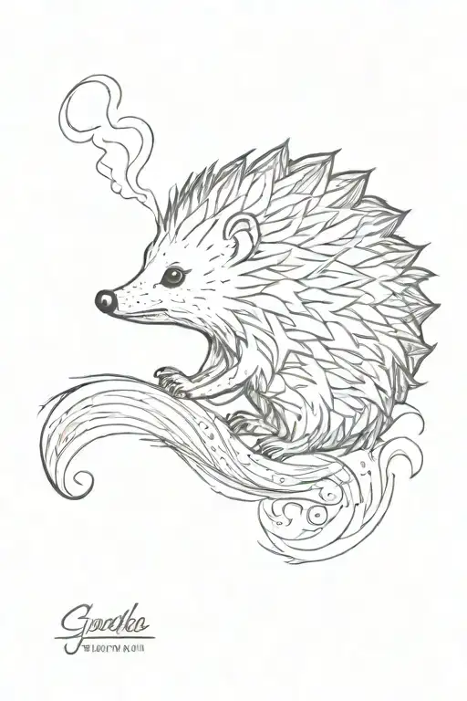 hedgehog abstraction waves of smoke in length tattoo design idea