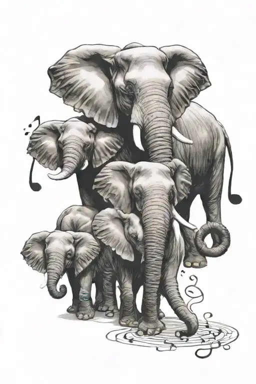 elephant family with music notes incorporated tattoo design idea