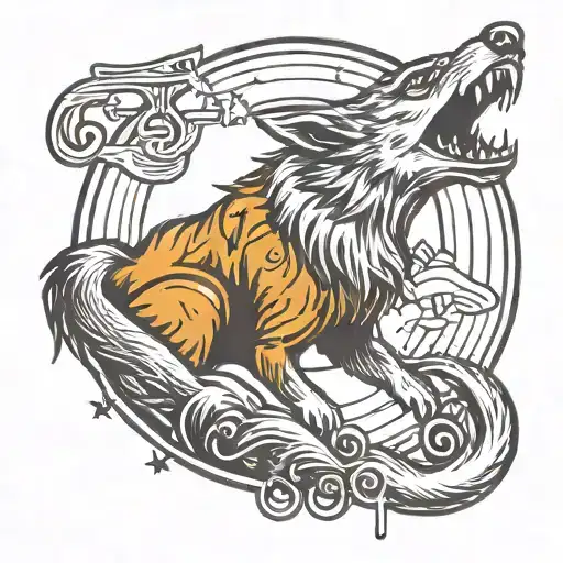 Incorporate a werewolf howling at the moon with musical notes floating around in a traditional style tattoo tattoo design idea