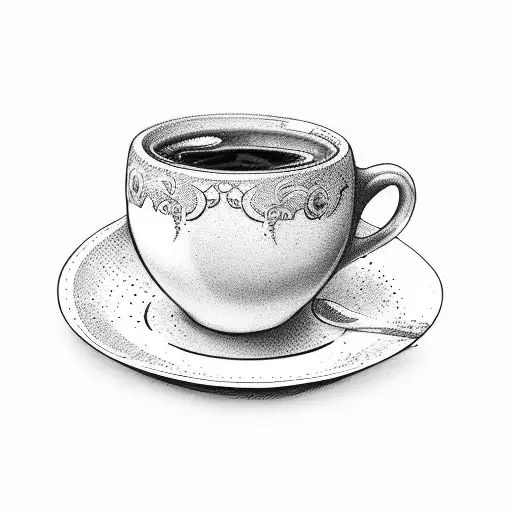 simple coffe cup with coffe beans tattoo design idea