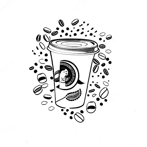 simple cup of coffe with coffe beans tattoo design idea