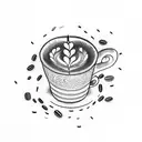 simple coffe cup with coffe beans tattoo design idea