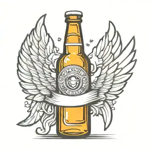 beer bottle with angel wings and halo tattoo design idea