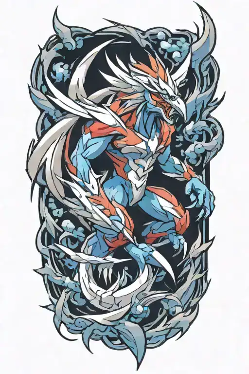 pokemon blaziken but blue tattoo design idea