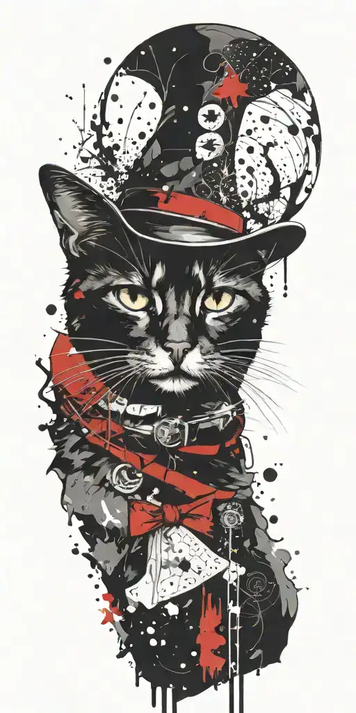 tuxedo cat wearing wizard hat tattoo design idea