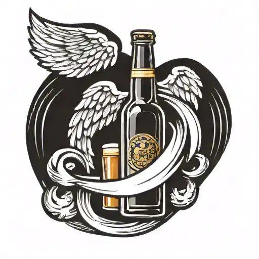 beer bottle with angel wings and halo tattoo design idea