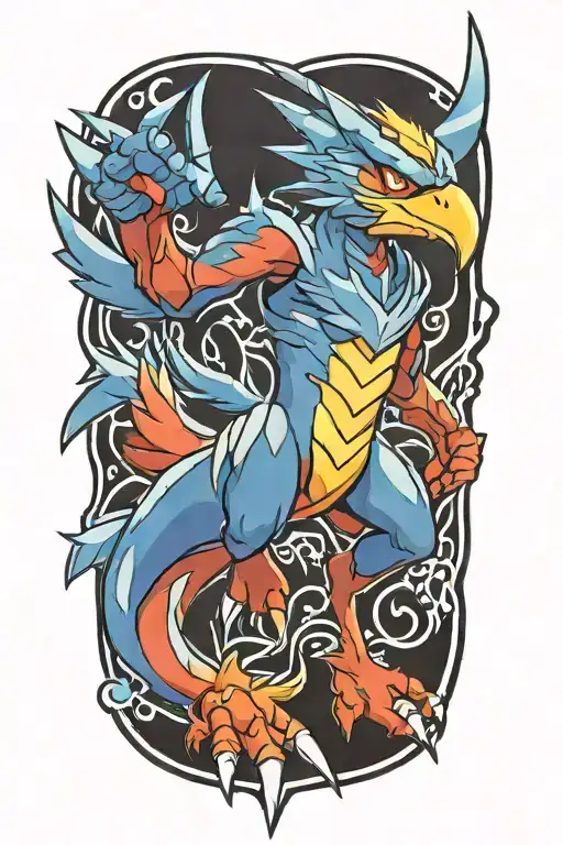 pokemon blaziken but blue tattoo design idea