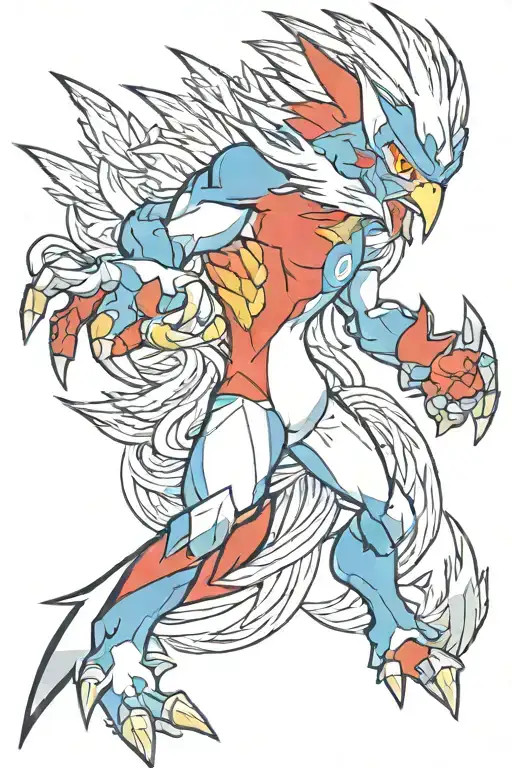 pokemon blaziken but blue tattoo design idea