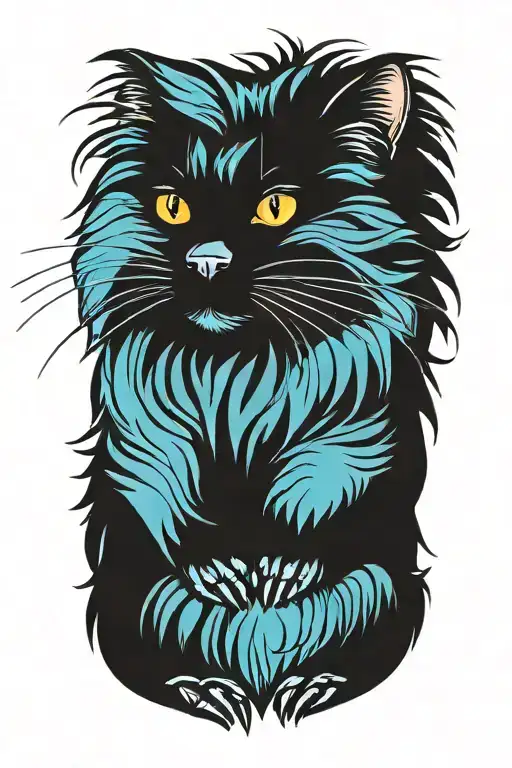 tabby norwegian forest cat, drawn like a niffler from harry potter, tattoo design idea