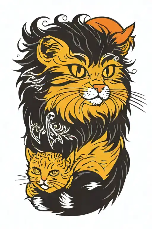 tabby norwegian forest cat like the niffler from harry potter chasing gold, no portrait tattoo design idea