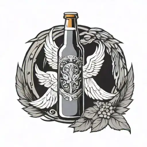 beer bottle with angel wings and halo tattoo design idea