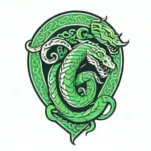 slytherin logo from harry potter, no text in the tattoo, snake is green, like a shield tattoo design idea