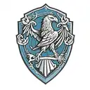 ravenclaw logo from harry potter, no text in the tattoo, raven is blue, inside the shield is white tattoo design idea