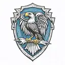 ravenclaw logo from harry potter, no text in the tattoo, raven is blue, inside the shield is white tattoo design idea