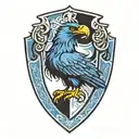 ravenclaw logo from harry potter, no text in the tattoo, raven is blue, inside the shield is white tattoo design idea