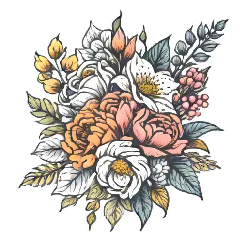 February, November, May, July, April, September birth flower bouquet   tattoo design idea