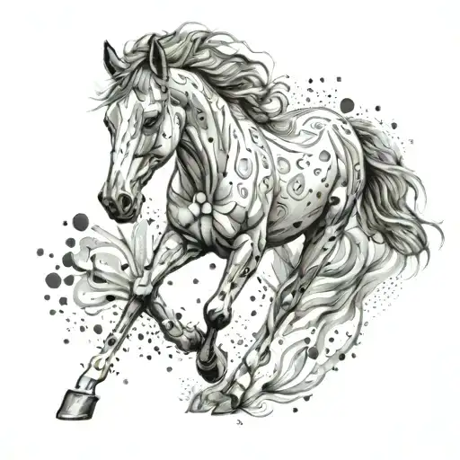 An adrenaline molecule morphing into a galloping foal tattoo design idea
