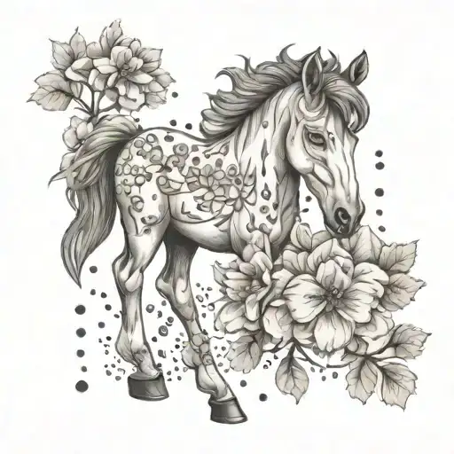 foal and chemical structure of adrenaline molecule and flowers tattoo design idea