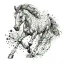 An adrenaline molecule morphing into a galloping foal tattoo design idea