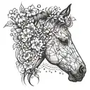 foal and chemical structure of adrenaline molecule and flowers tattoo design idea