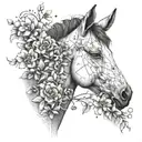 foal and chemical structure of adrenaline molecule and flowers tattoo design idea