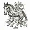 foal and chemical structure of adrenaline molecule and flowers tattoo design idea