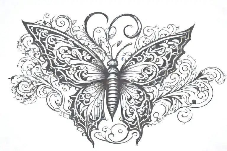 tattoo design incorporating the idea of a butterfly because of metamorphosis, a dragon representing fire, an anchor repr tattoo design idea
