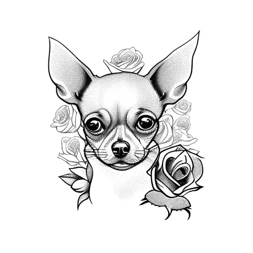 chihuahua with roses tattoo design idea