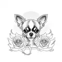 chihuahua with roses tattoo design idea