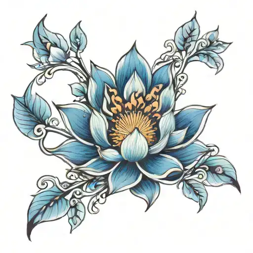 Beautiful blue lotus with phoenix tattoo design idea