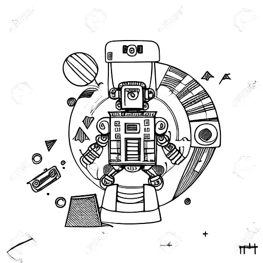robot on spaceship launch tattoo design idea