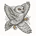 snow owl flying tattoo design idea