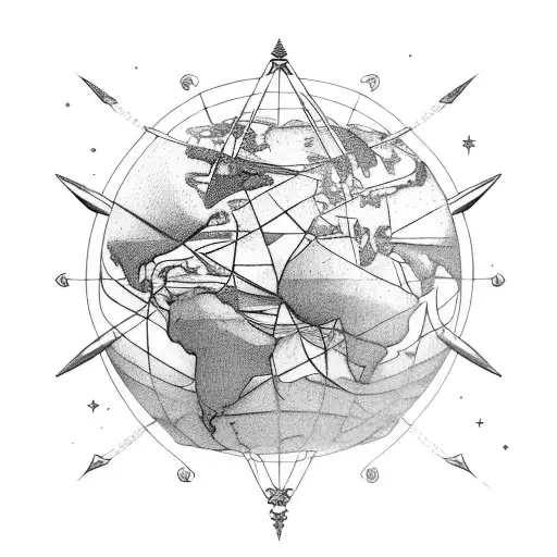A globe with a bow and arrow shooting through it, representing the adventurous nature of a Sagittarius traveler tattoo design idea