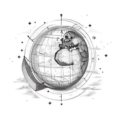 A globe with a bow and arrow shooting through it, representing the adventurous nature of a Sagittarius traveler tattoo design idea