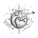 A globe with a bow and arrow shooting through it, representing the adventurous nature of a Sagittarius traveler tattoo design idea