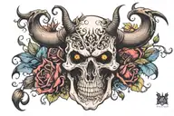 skull, flowers, devil, full scene from hell hound tattoo design idea
